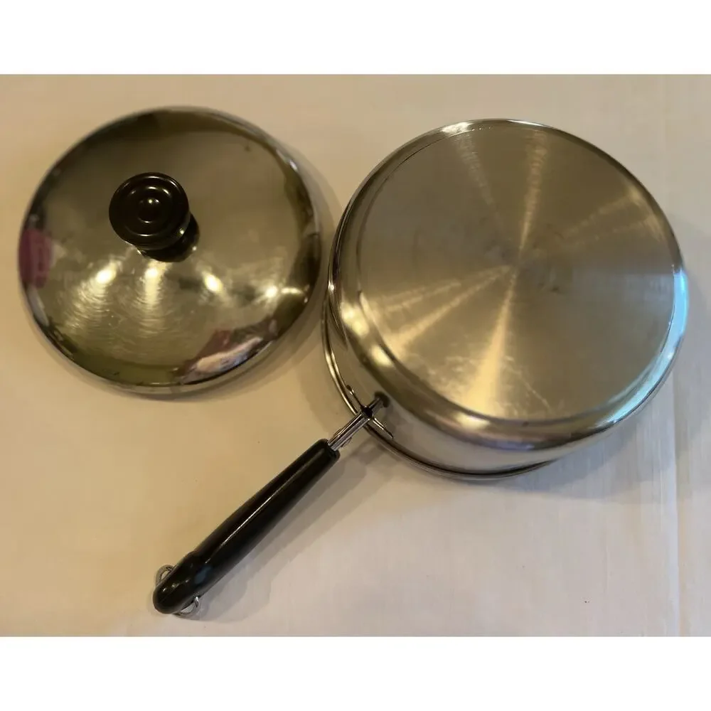Vintage 1801 Revere Ware 2 Qt Pot w/Lid Stainless Disc Bottom Made in USA 88-A